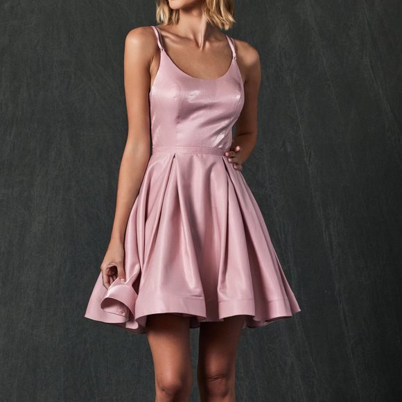 BLUSH - Scoop Spaghetti Strap Short Dress JT852 - Picture 4 of 4